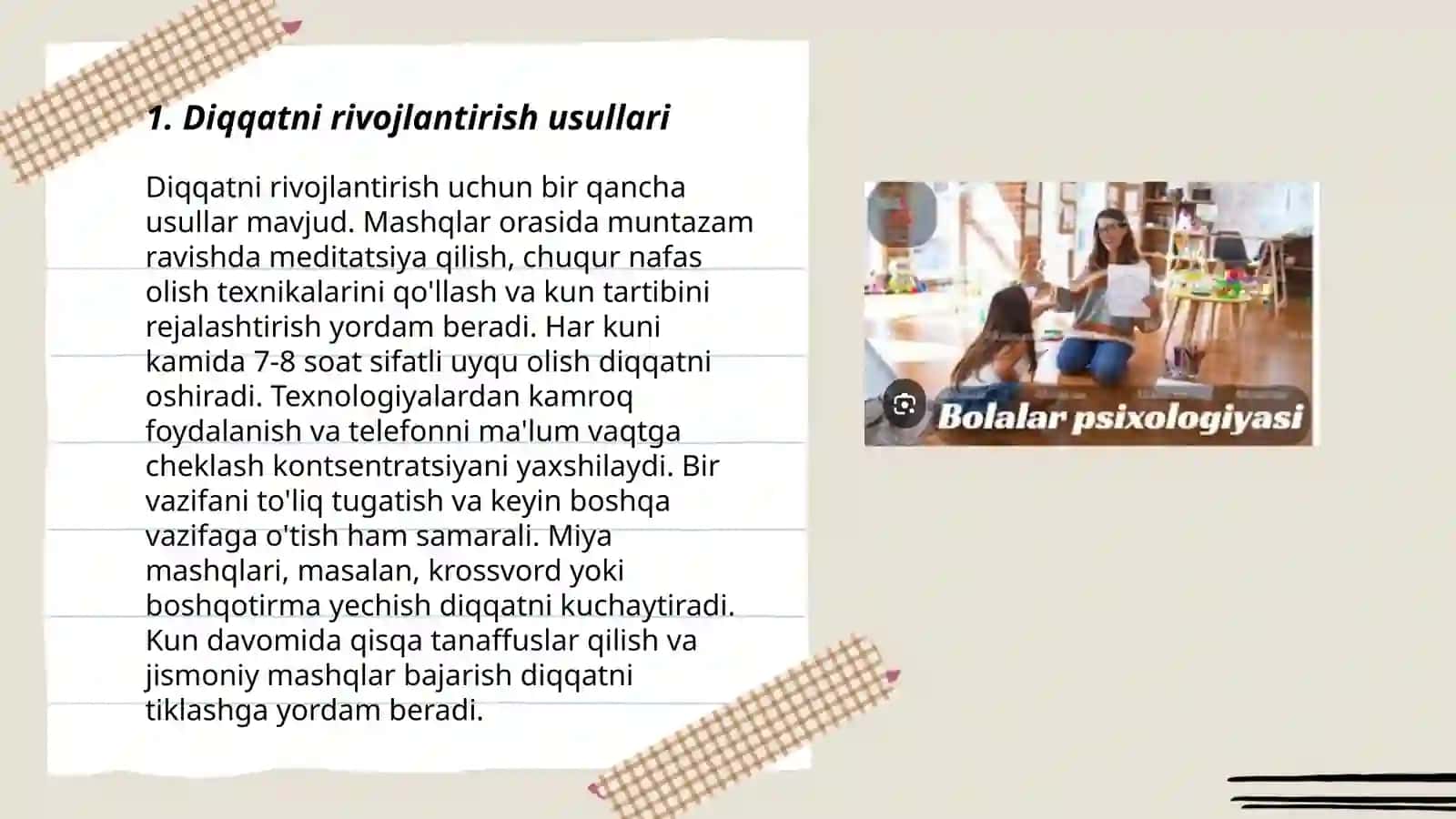 Bolalarda psixik jarayonlarning rivojlanishi (diqqat, xotira, sezgi) 3