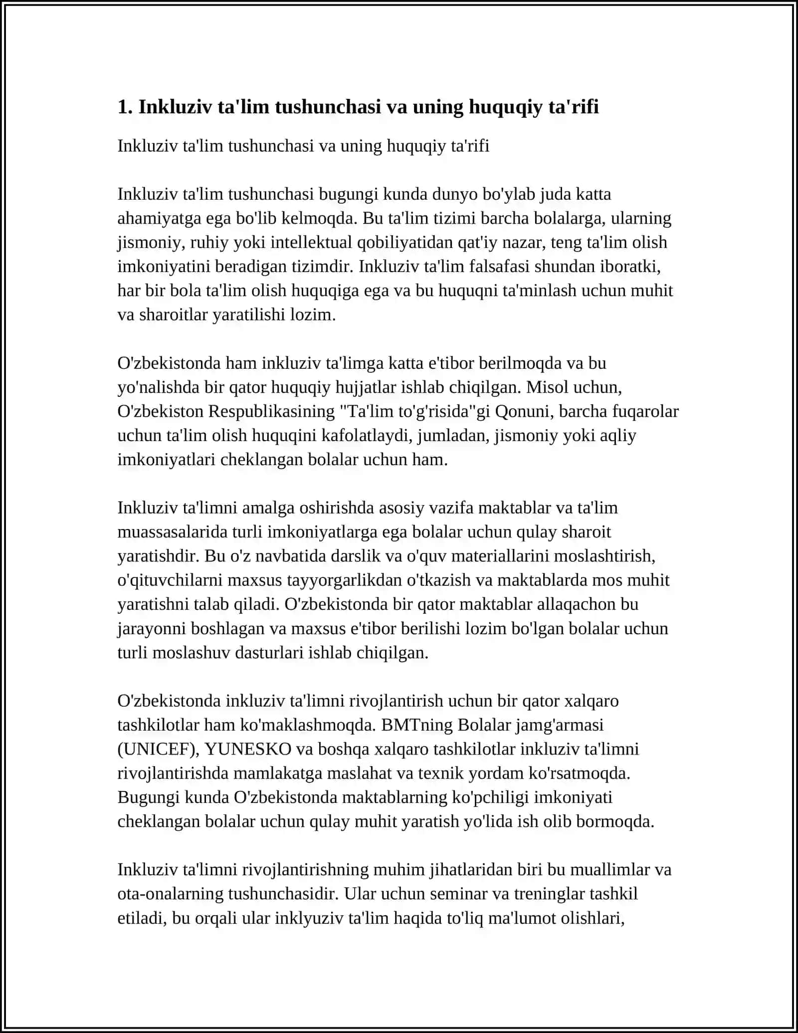 INKLYUZIV TALIMNING O'ZBEKISTONDAGI HUQUQIY ASOSLARI 3
