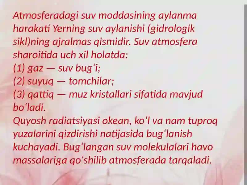 Atmosferada suv bugʻining kondensatsiya va sublimatsiya shartlari 3