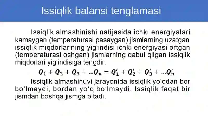 Issiqlik balansi tenglamasi 3