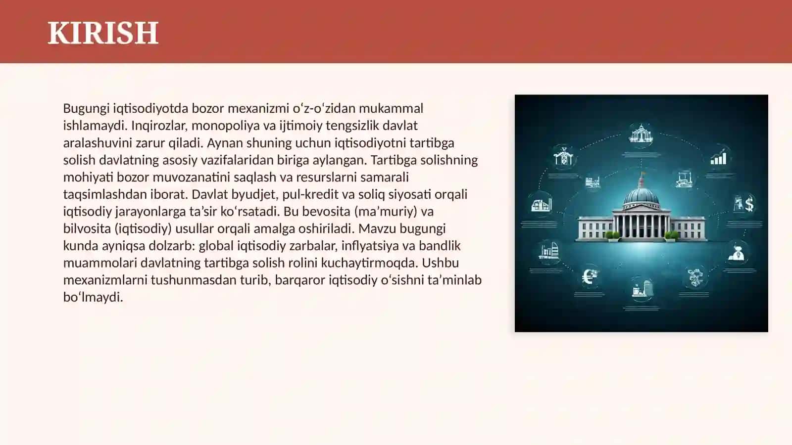 IQTISODIYOTNI DAVLAT TOMONIDAN TARTIBGA SOLISHNING MOHIYATI, SHAKLLARI VA USULLARI 3
