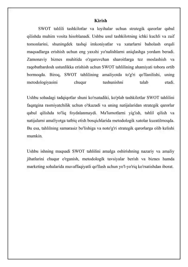 SWOT tahlilini amalga oshirish bilan tanishish 3