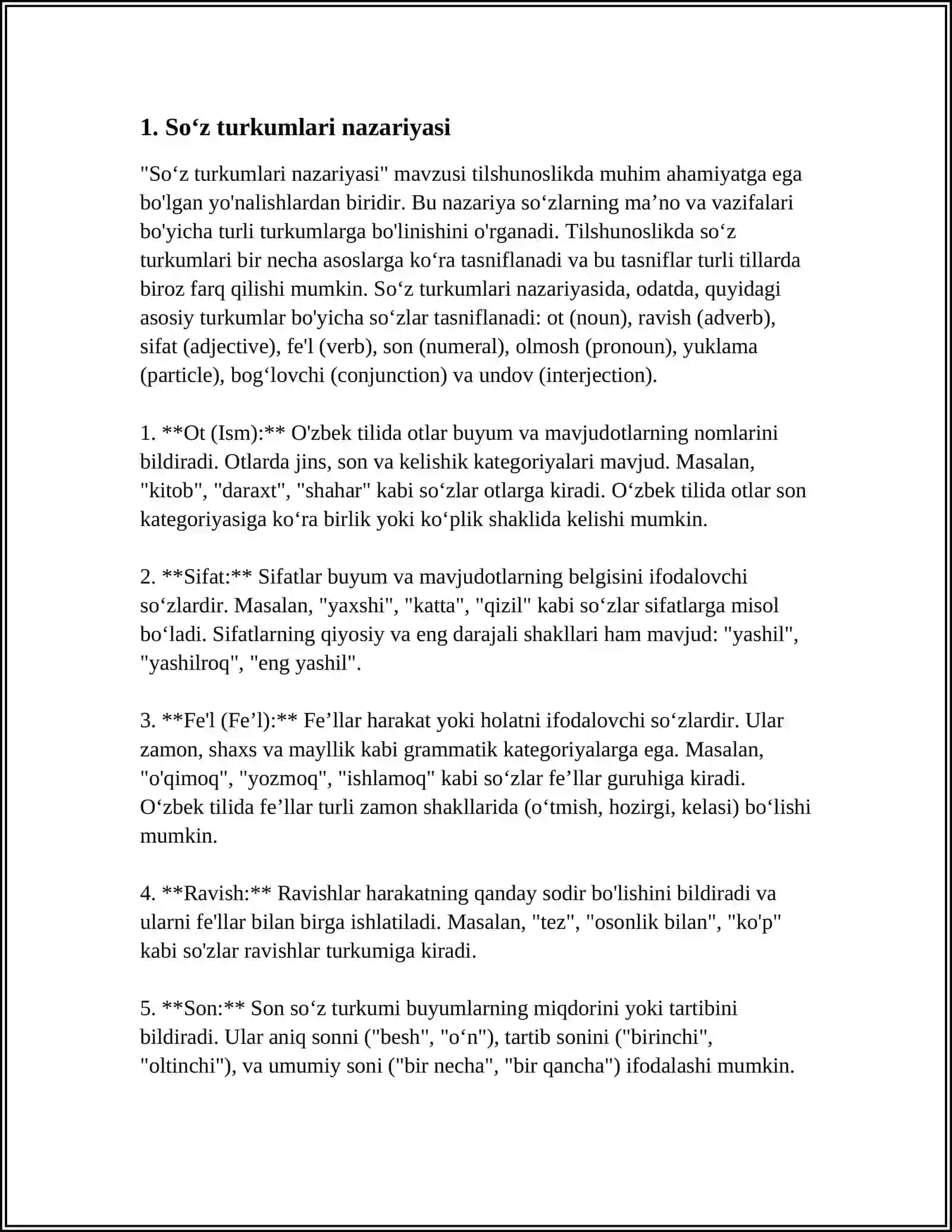 SOʻZ TURKUMLARINI OʻRGANISHGA OID ADABIYOTLAR RUYXATINI TUZING 3