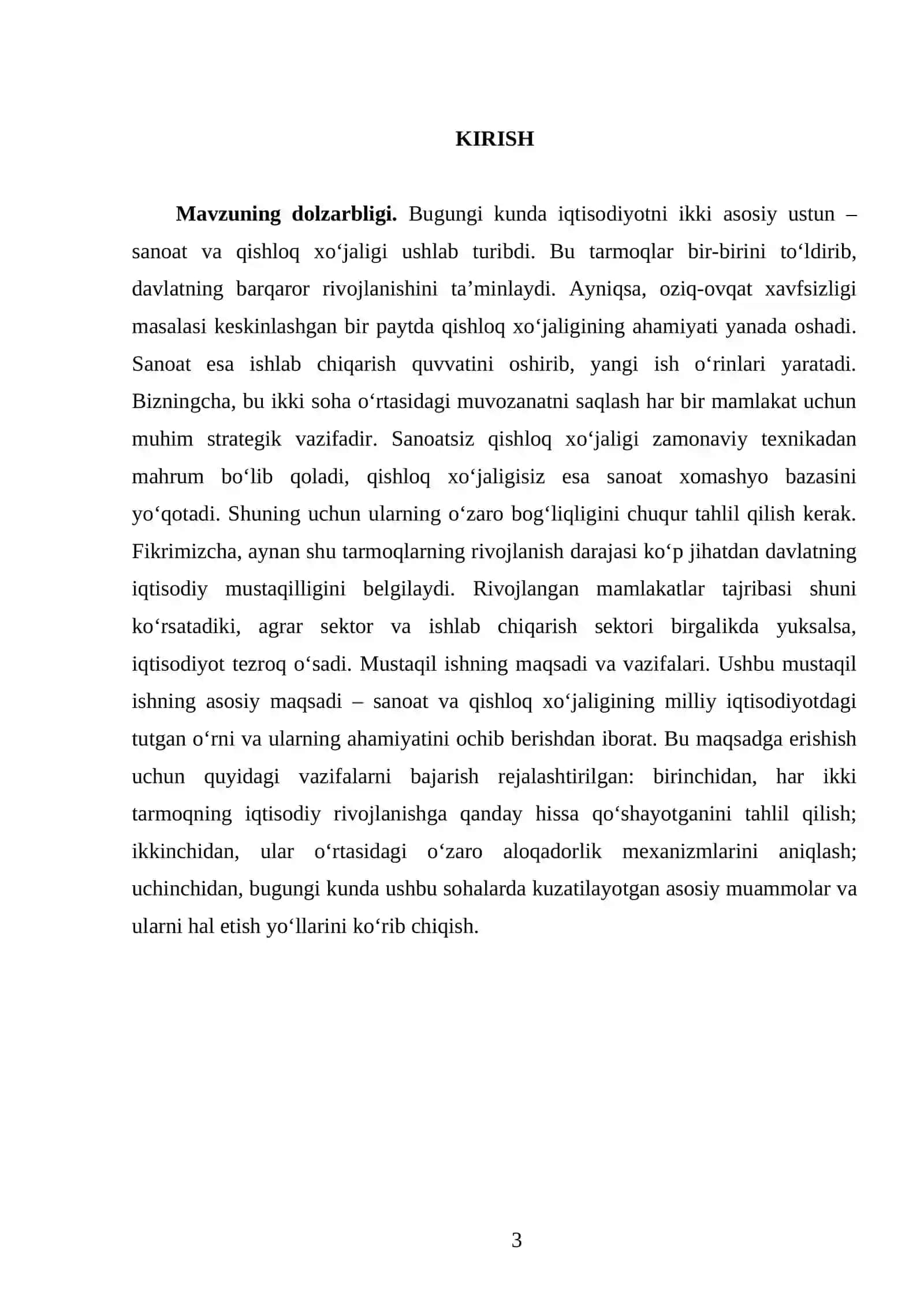 Sanoat va qishloq xo`jaligining iqtisodiyotda tutgan o`rni va ahamiyati 3