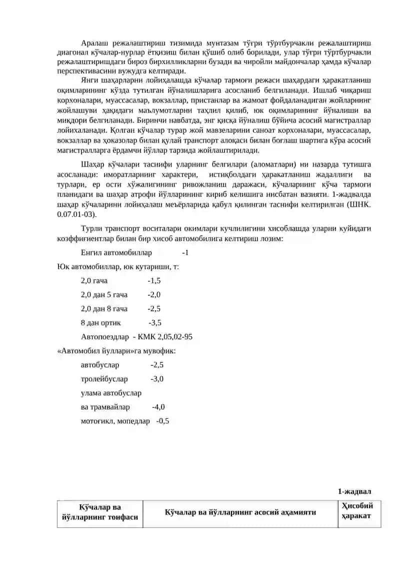 Шаҳар йўллари ва кўчалари ҳақида умумий маълумотлар 3