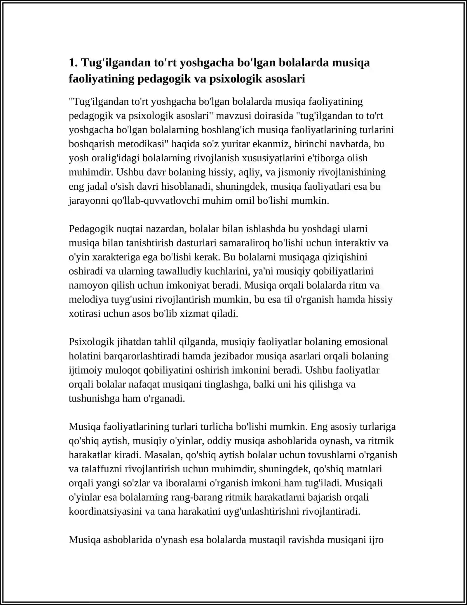 Tug'ilgandan to to'rt yoshgacha bo'lgan bolalarning boshlang'ich musiqa faoliyatlarining turlarini boshqarish metodikasi 3
