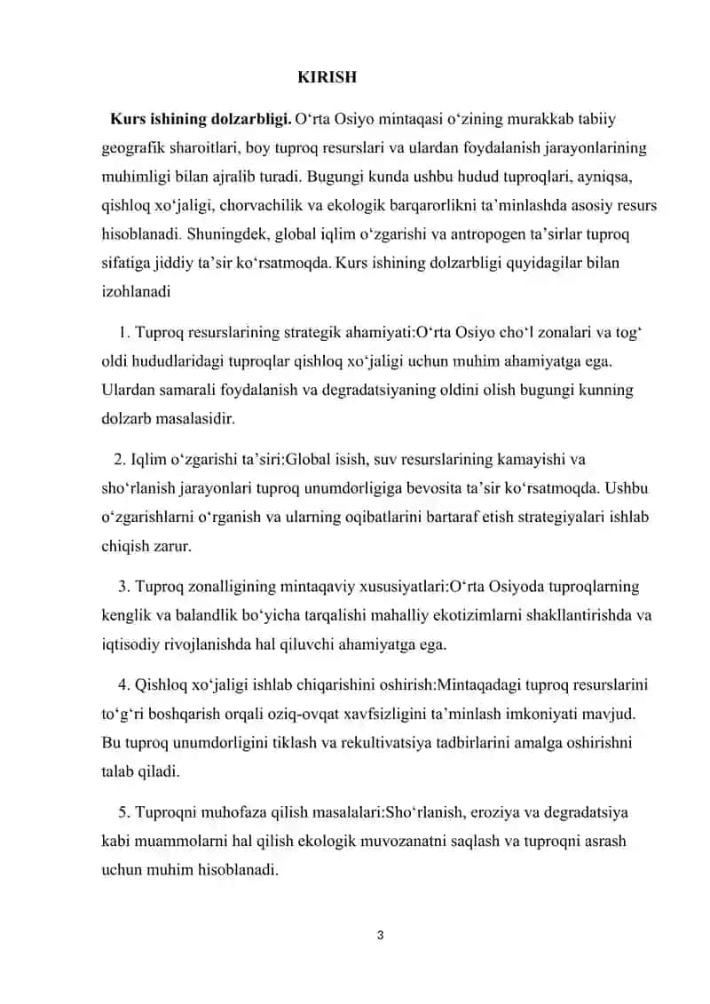 O’rta Osiyo tuproqlarining hududiy tarqalish xususiyatlari (balandlik va kenglik bo’yicha).Kurs ishi 3