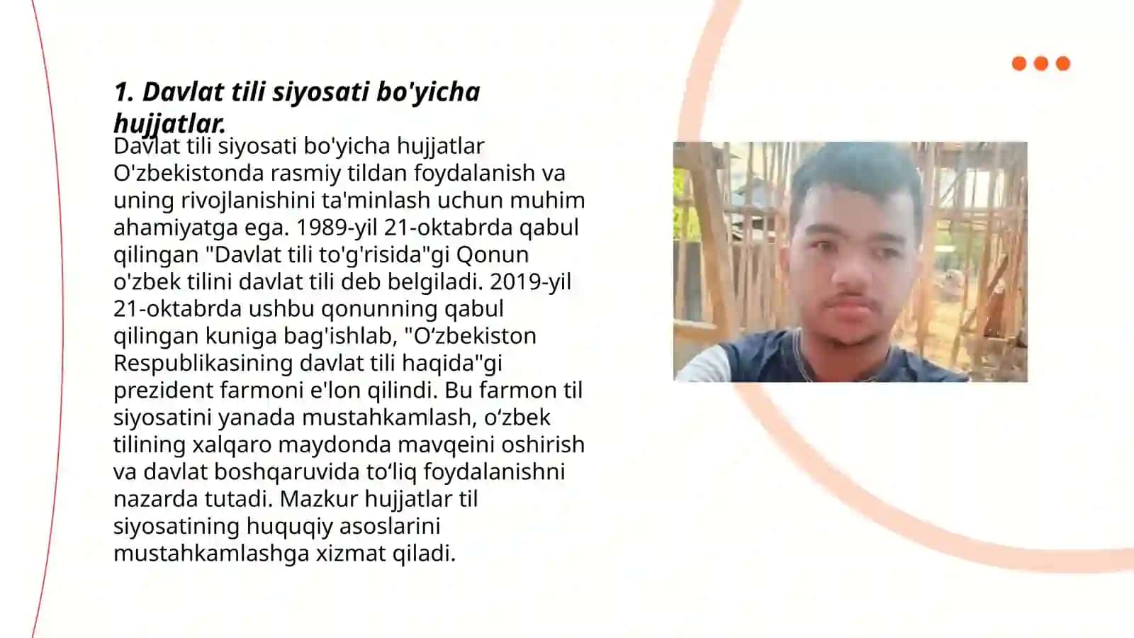 Davlat tili bo'yicha qaror, farmonlarda belgilangan vazifalarning bajarilishi bo'yicha ma'lumotlar berish 3