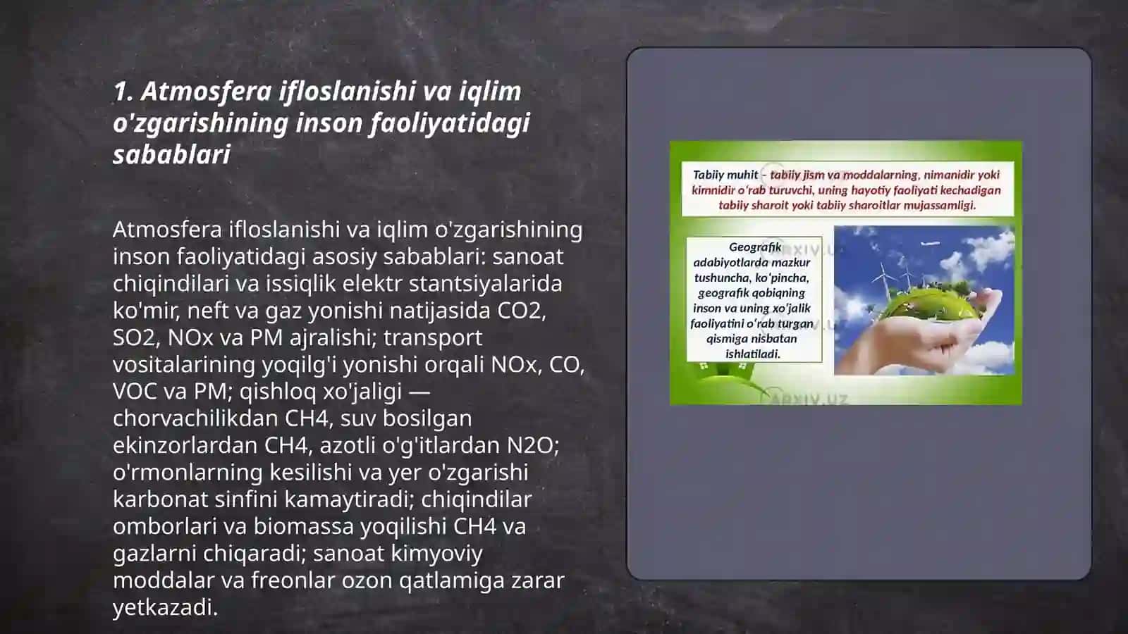 Inson faoliyatining tabiatga tasiri va tabiatni javobi 3