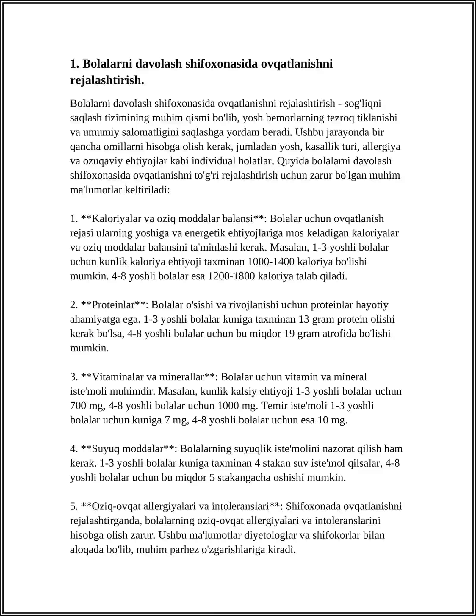 BOLALARNI SHIFOXONA SHAROITIDA OVQATLANTIRISHNI TASHKIL QILISH 3
