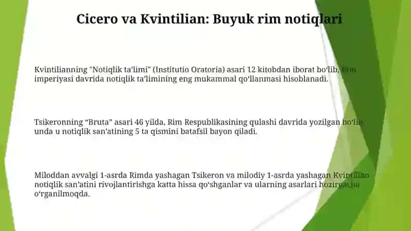 Notiqlik san'ati tarixidan. Yunon notiqligi Rim notiqligi 3