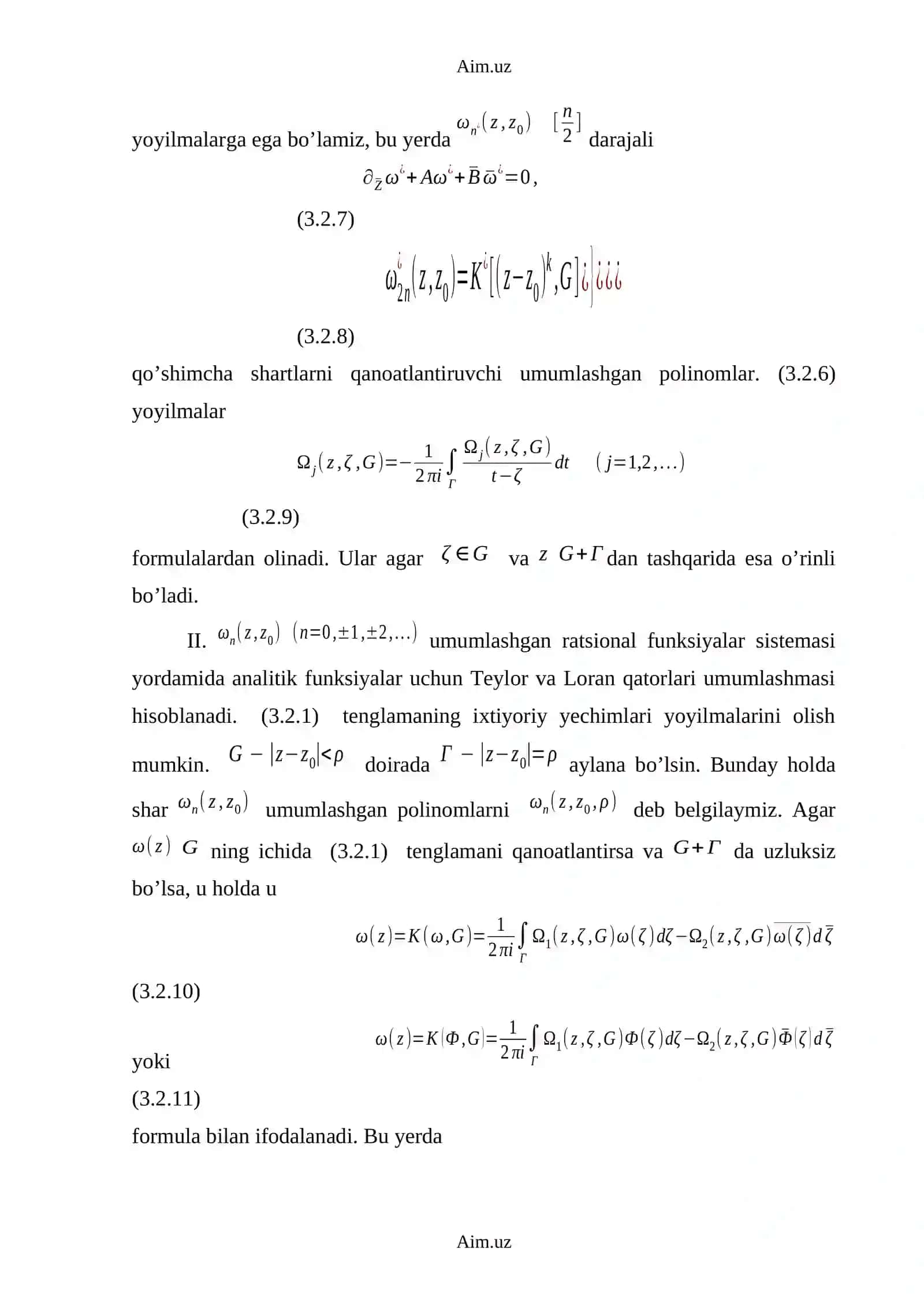 Mavzu: Umumlashgan analitik funksiyalar to’la sistemalari 3