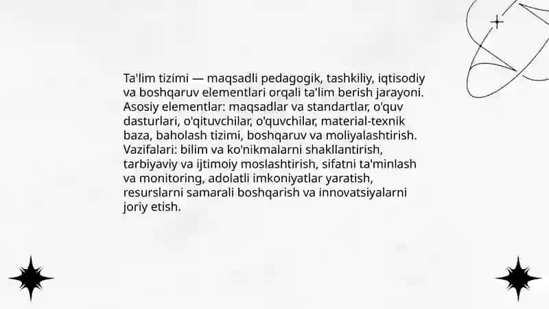 Ta'lim tizimi tushunchasi tavsiflari sifatni boshqarish bosqichlari 3