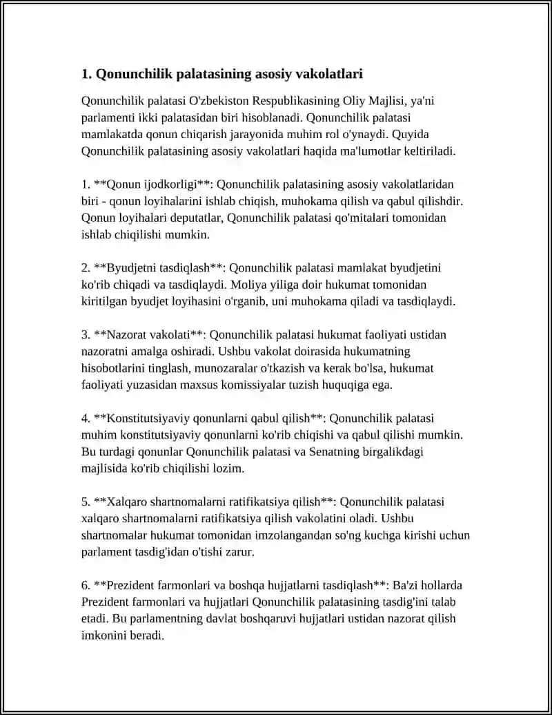 O'ZBEKISTON RESPUBLIKASI OLIY MAJLISI -QONUNCHLIK PALATASI VA SENAT VAKOLATLARI 3