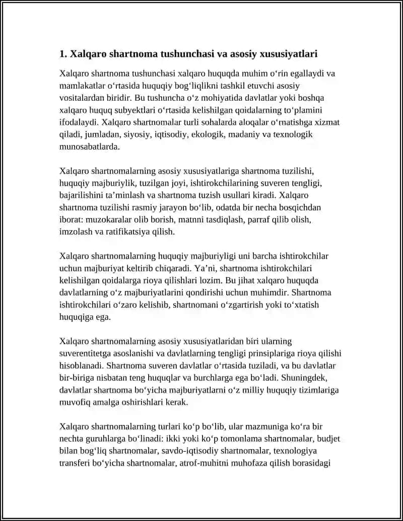 Xalqaro Shartnomalar va Ularning Iqtisodiyotdagi Orni. Shartnomalar va Ularning Turlari 3