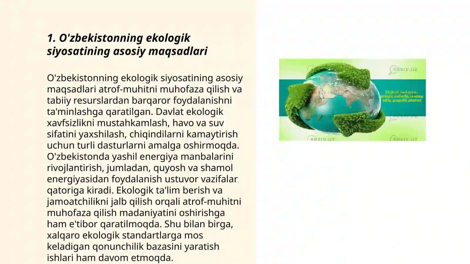 OʻZBEKISTON EKOLOGIK SIYOSATINING MOHIYATI VA UNING BUGUNGI KUNDAGI AHAMIYATI 3
