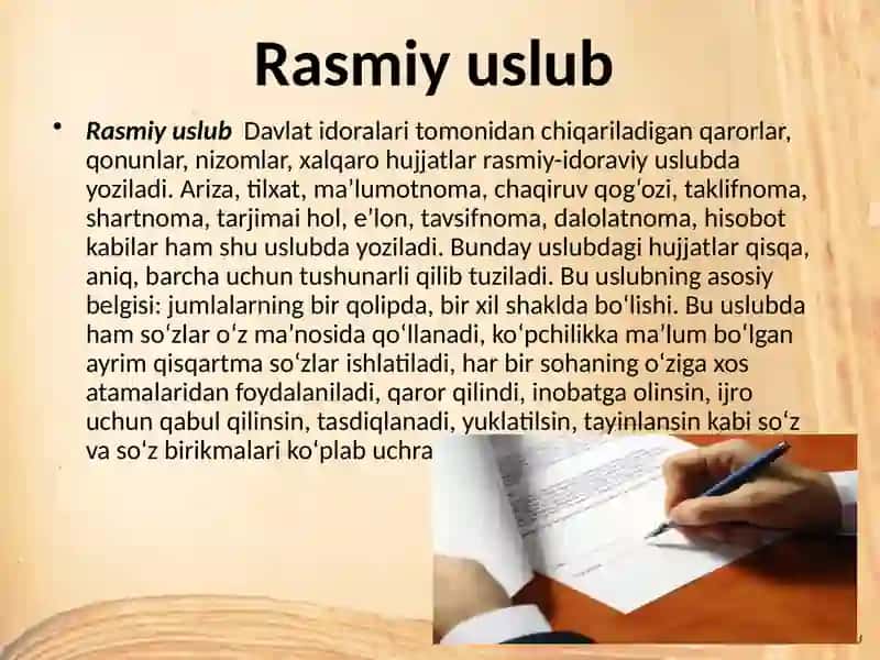 O`zbektilining rasmiy-idoraviy uslubining o`ziga xosliklari 3