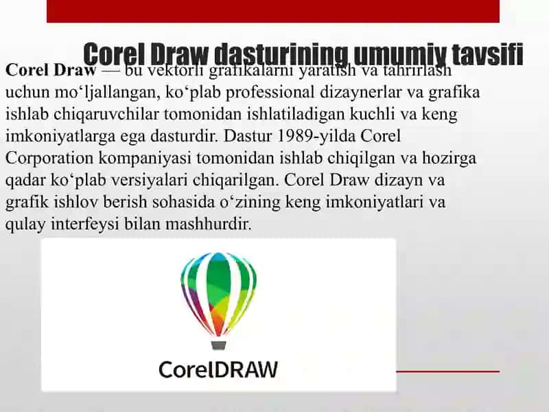 COREL DRAWDASTURI VA UNING IMKONIYATLARI 3
