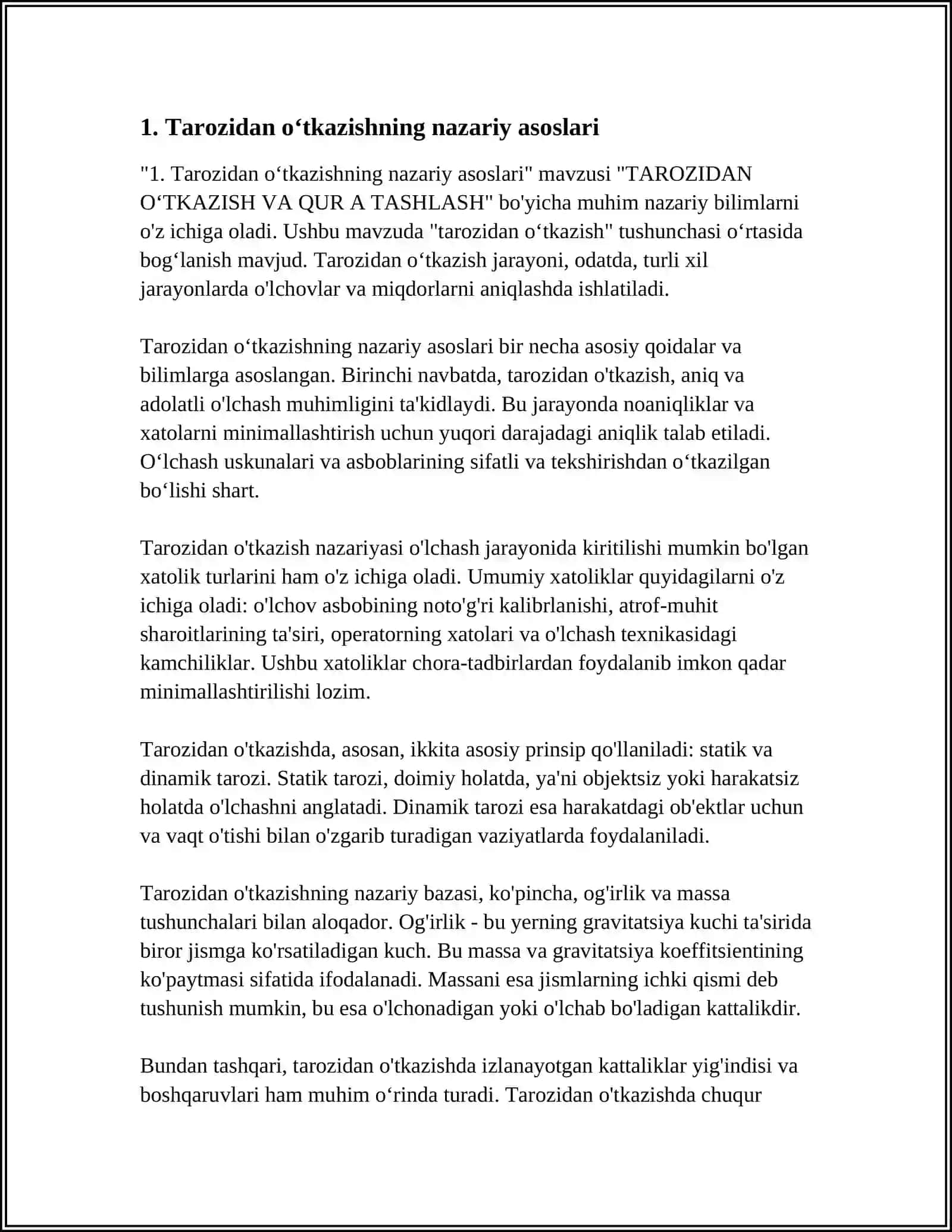 TAROZIDAN ÕTKAZISH VA QUR A TASHLASH 3