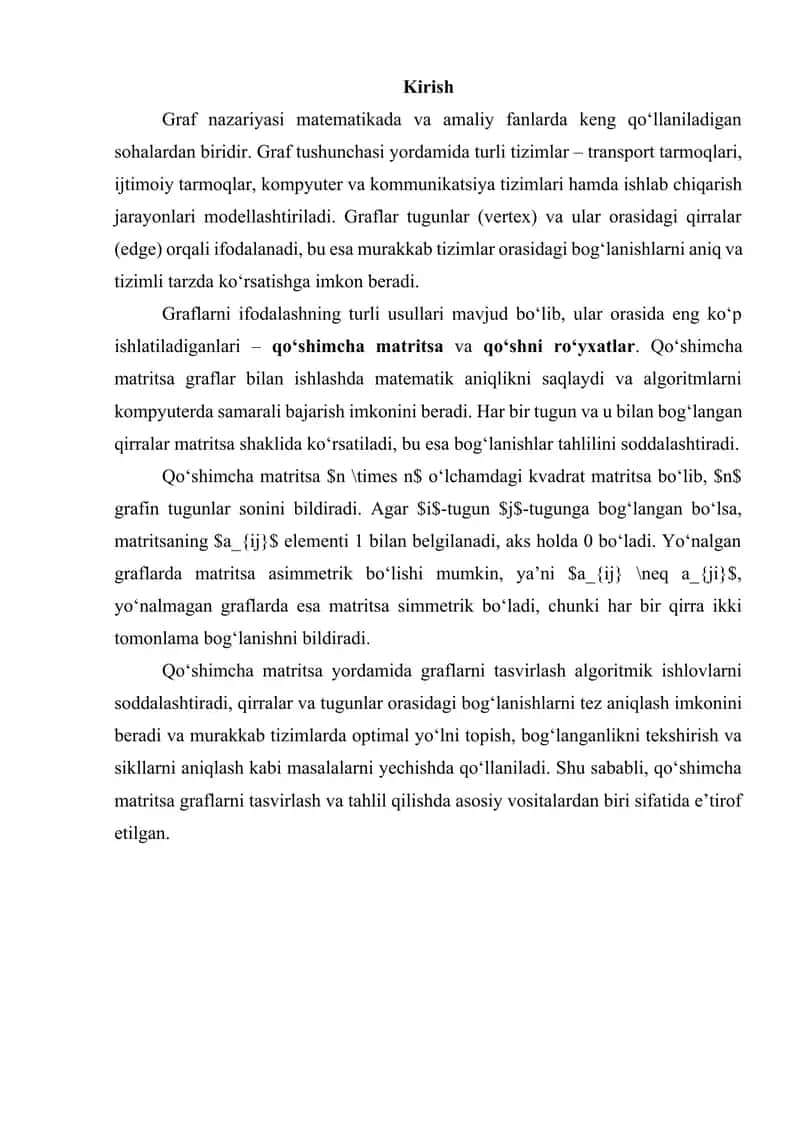 Graflarni tasvirlash usullari qoʻshimcha matritsainf 3