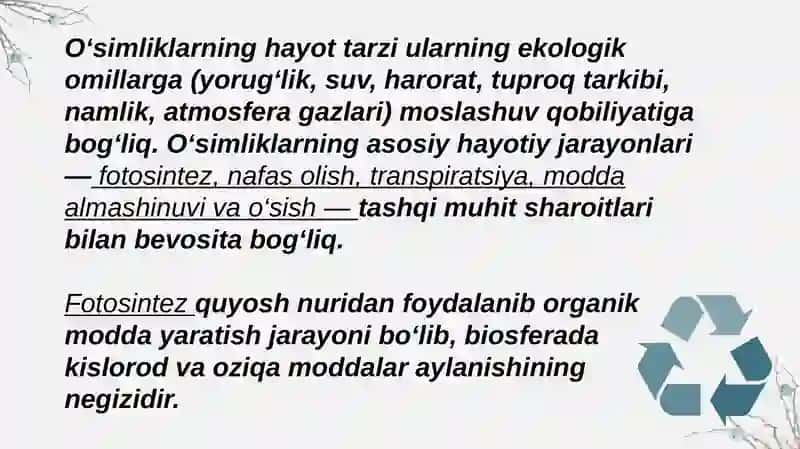 Oʻsimliklar dunyosi va ularni hayot tarzi haqidagi bilimlar 3