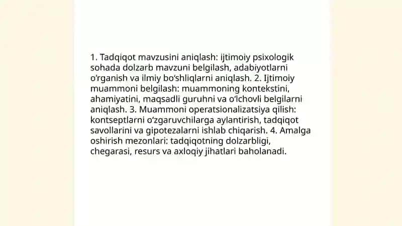 Ijtimoiy psixologik tadqiqot oʻtkazish bosqichlari 3