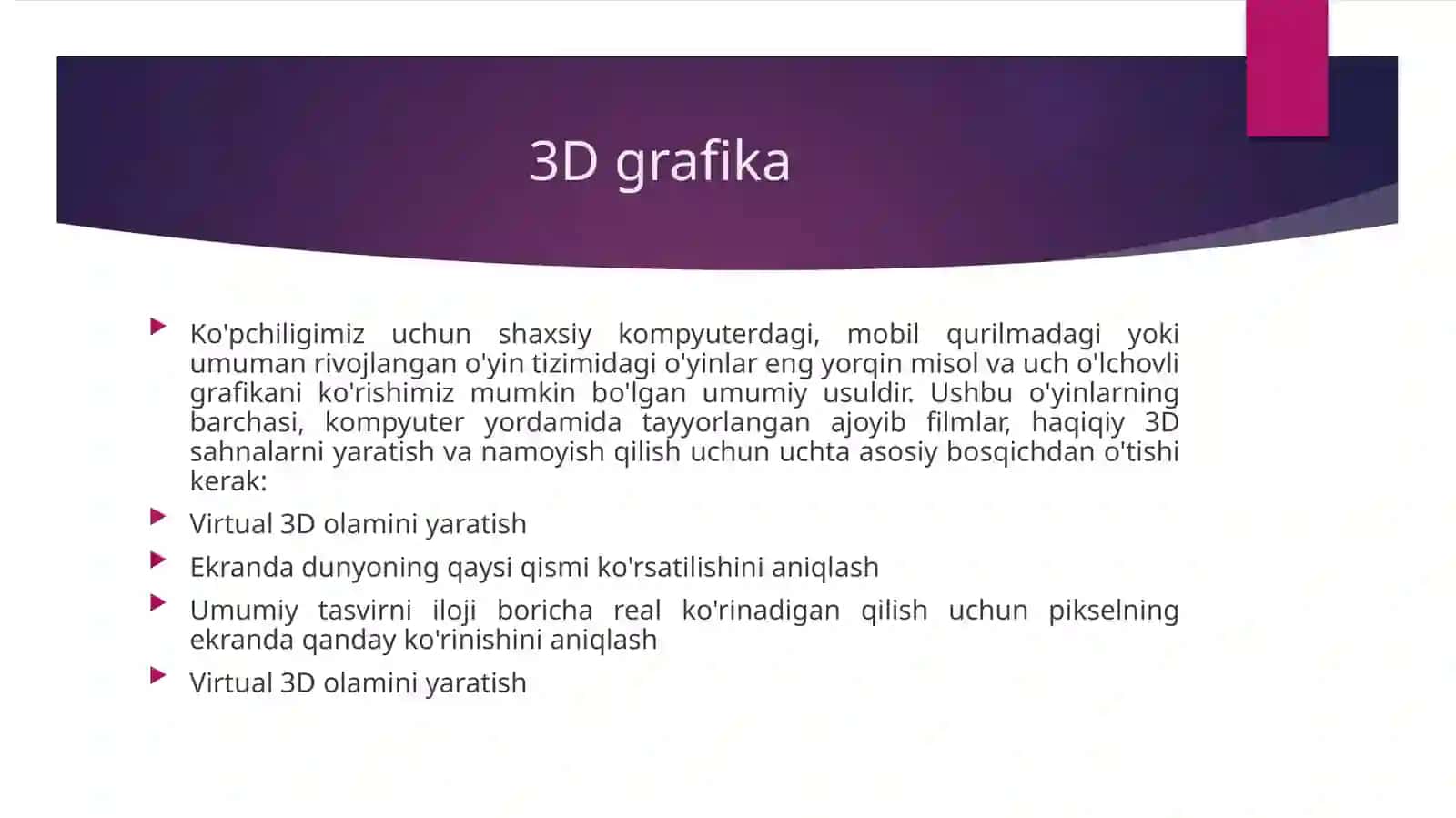 3Dgrafika imkoniyatlari 3