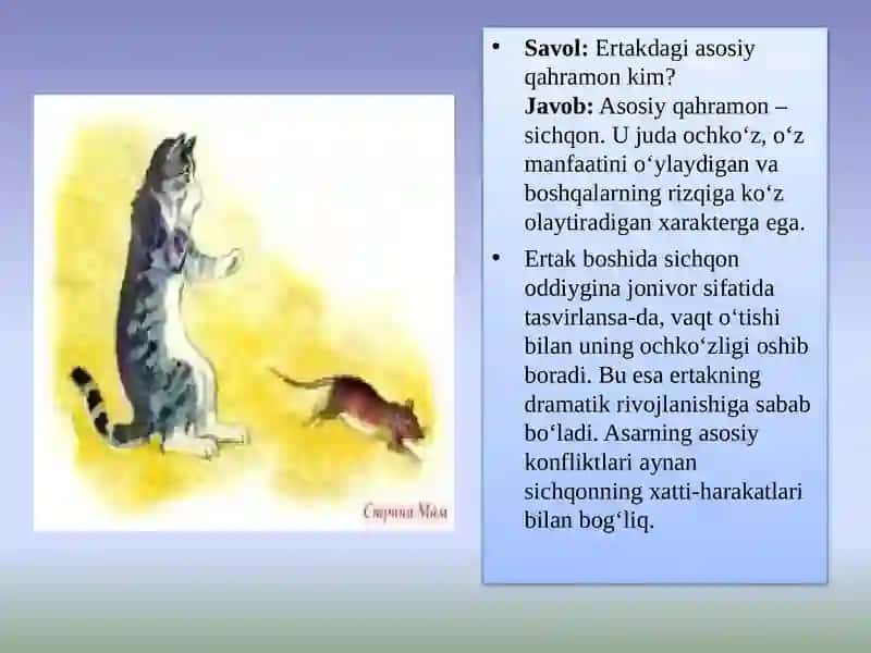 Mavzu:“Ochko‘z sichqon” ertagi 3