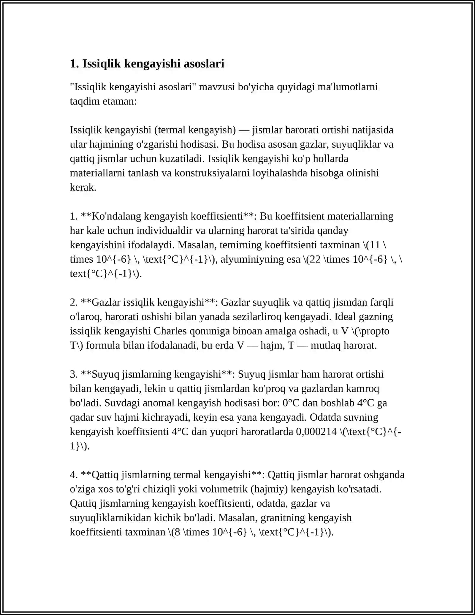 MUSTAQIL ISH Mavzu: MATERIALLAMNING ISSIQLIK KENGAYISHI 3