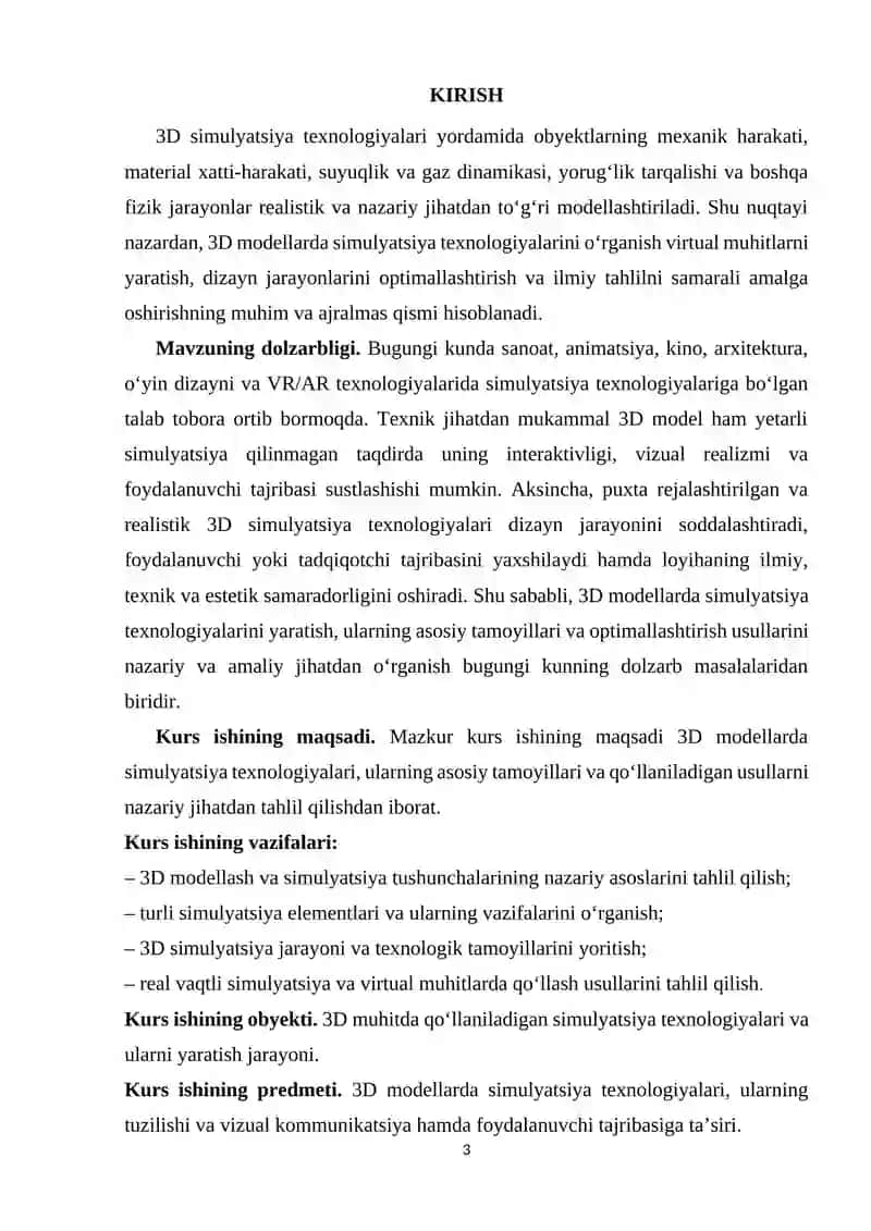 3D modellarda simulyatsiya (Simulation) texnologiyalari 3