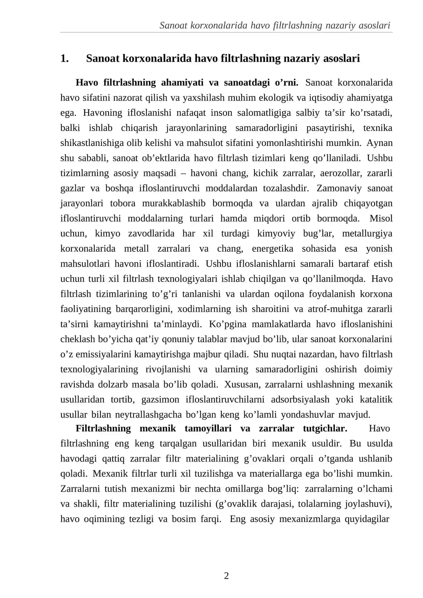 Sanoat korxonalarida havo filtrlashning nazariy asoslari 3