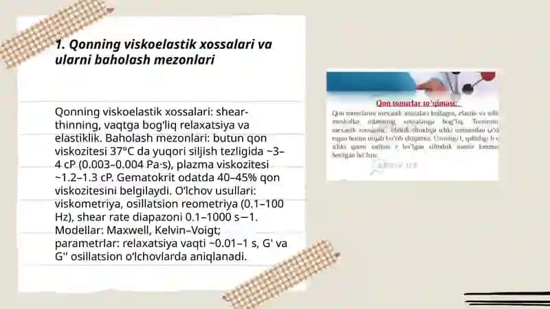 Qonning mexanik xossalari va tomirlardagi oqimning fizik modeli 3