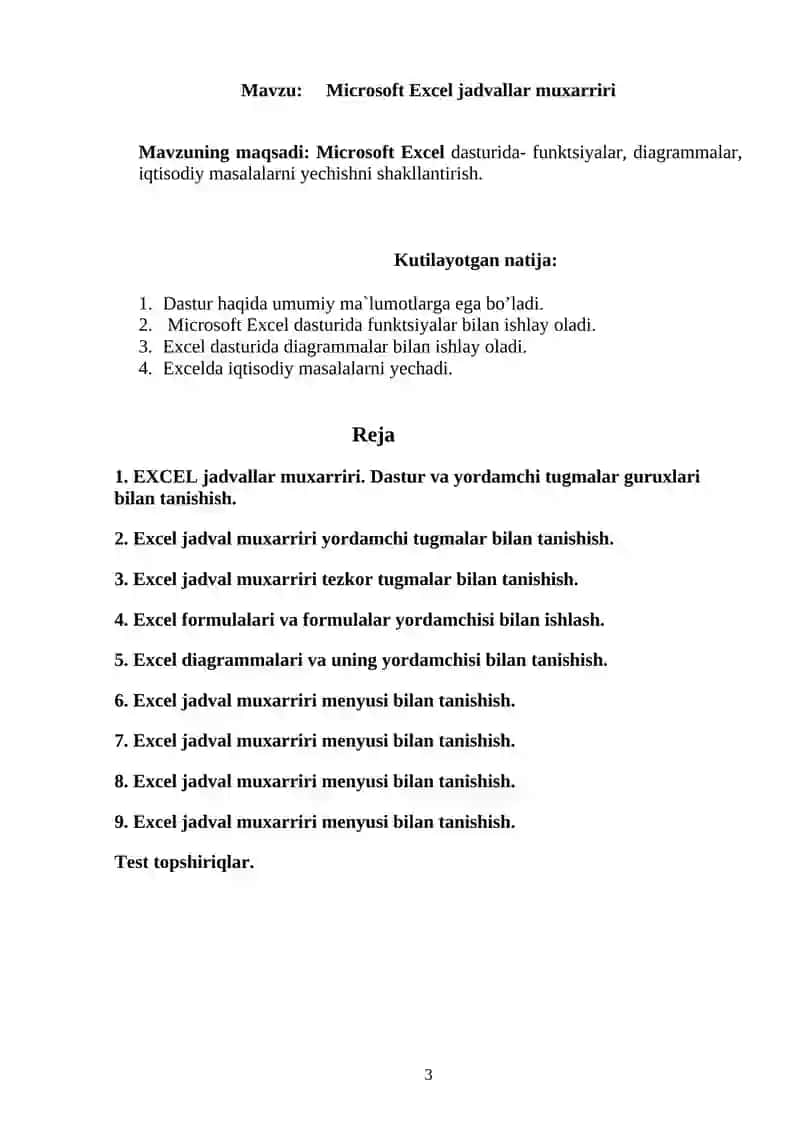 Microsoft Excel jadvallar muxarriri 3