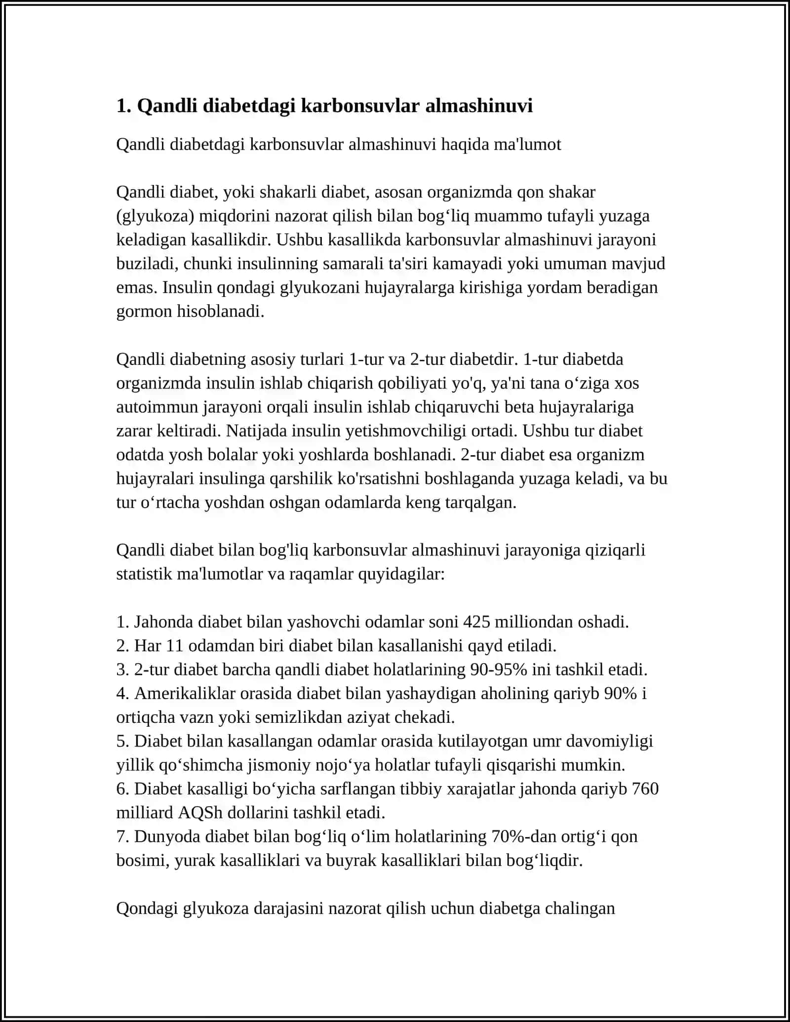 QANDLI DIABET VA UNING ASARATLARINI KELIB CHIQISHIDA KARBONSUVLAR ALMASHINUVI BUZILISHLARINING AHAMYATI 3