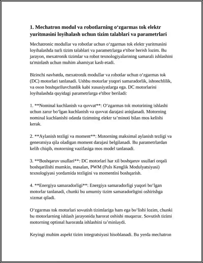 MEXATRON MODUL VA ROBOTLARNING O‘ZGARUVCHAN TOK ELEKTR YURITMASINI LOYIHALASH 3