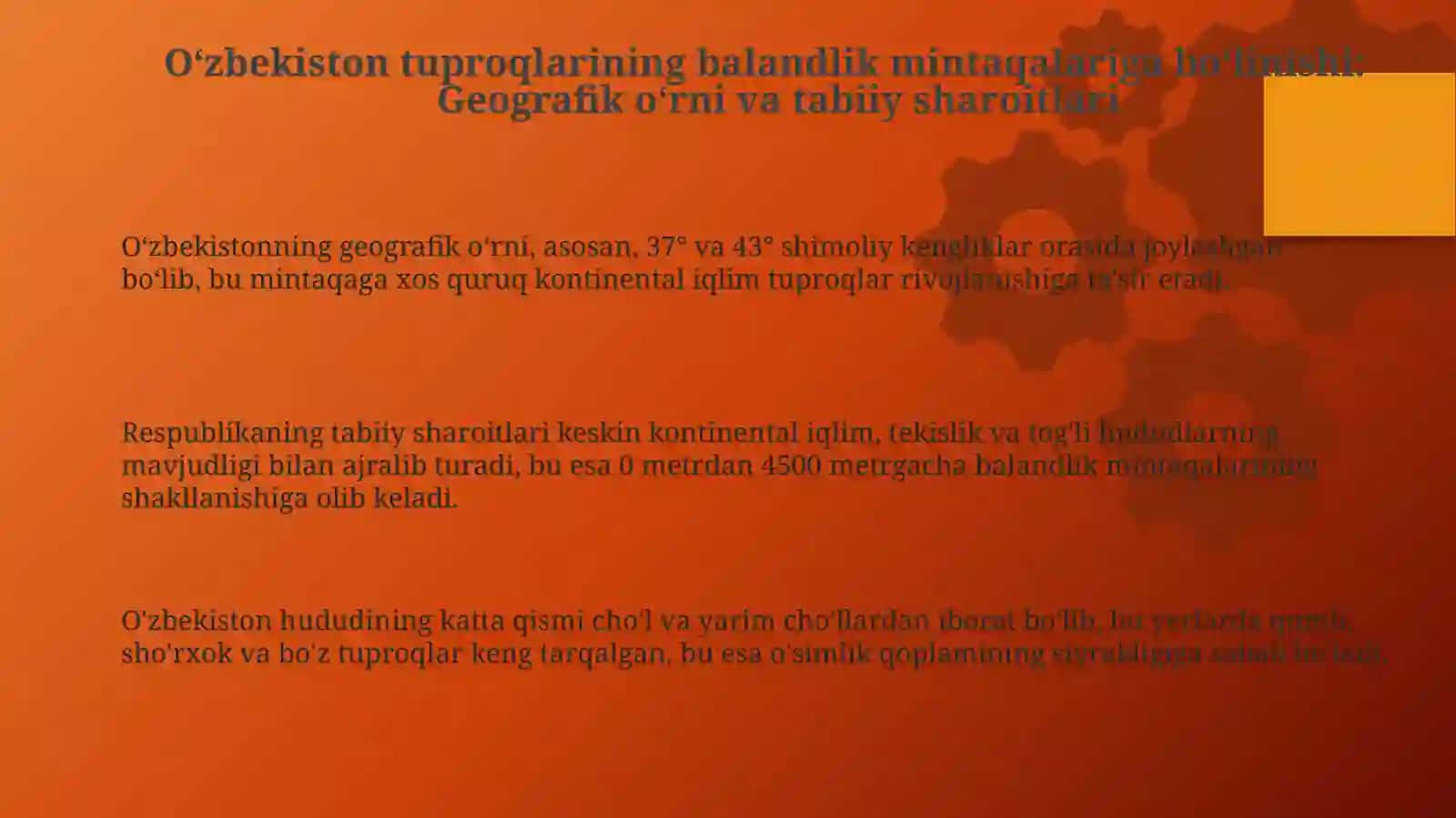 O‘zbekistonning balandlik mintaqasi tuproqlari joylashuvi geografiyasi 3