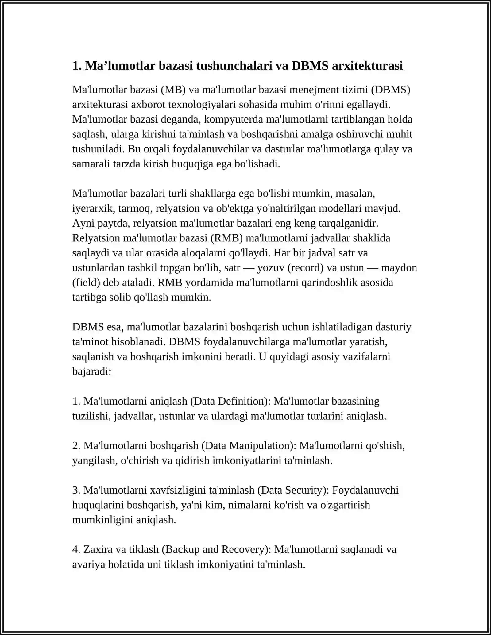MAʼLUMOTLAR BAZASINI BOSHQARISH TIZIMLARI 3