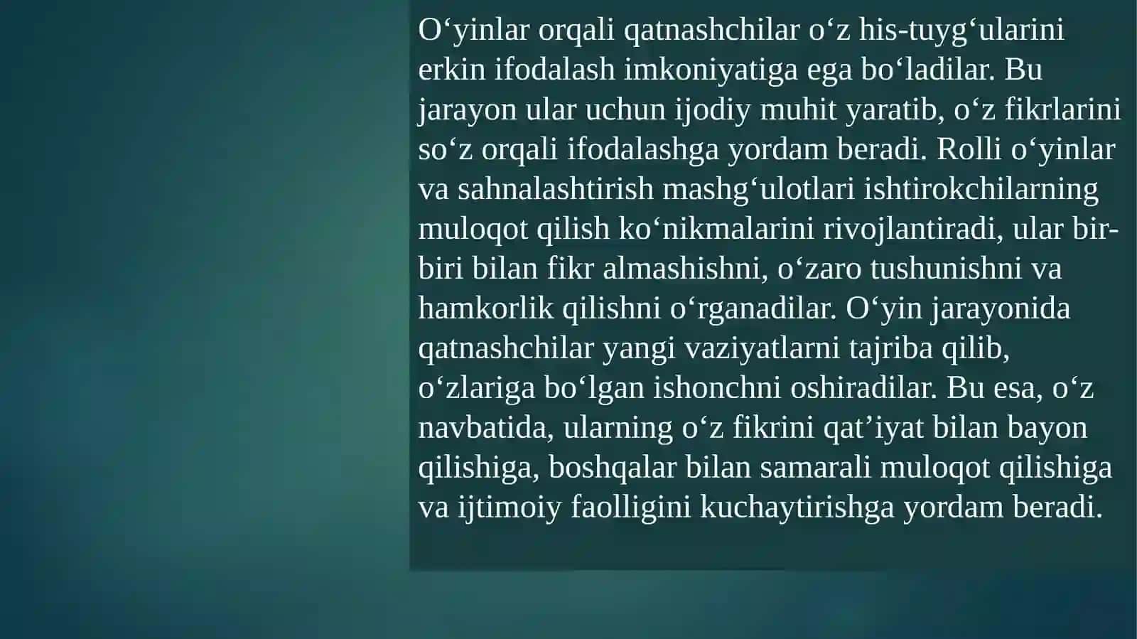 Sahnalashtirish o‘yinlari 3
