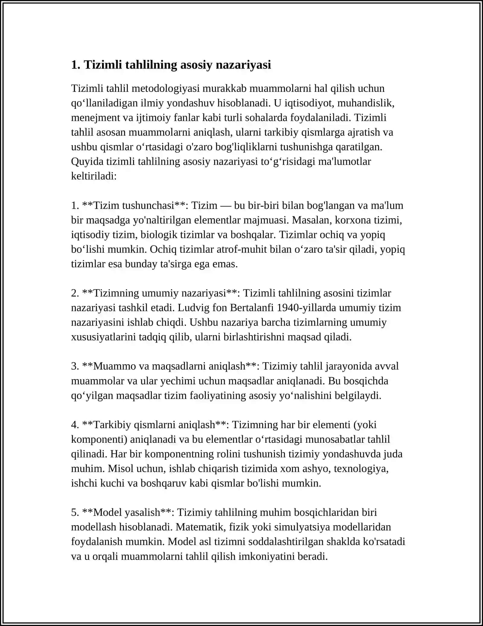 TIZIMLI TAHLIL MUAMMOLARINI YECHISH VA ULARNI TUZISH DARAJASIGA KOʻRA METOLOGIYASI 3