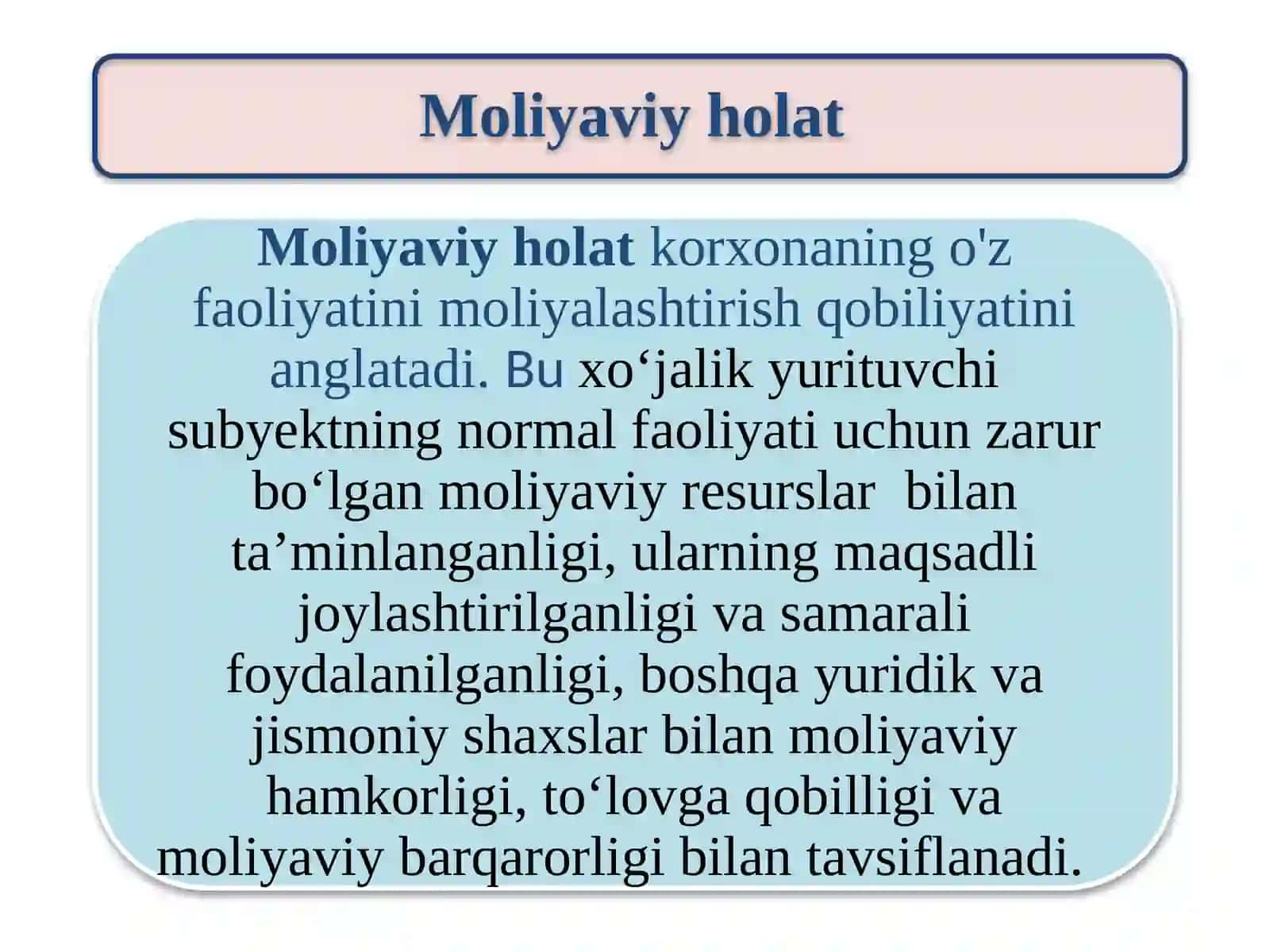 Buxgalteriya balansitahlili. Moliyaviybarqarorlik tahlili 3