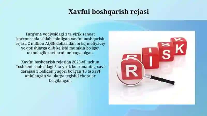 Xavfni boshqarish rejasi 3