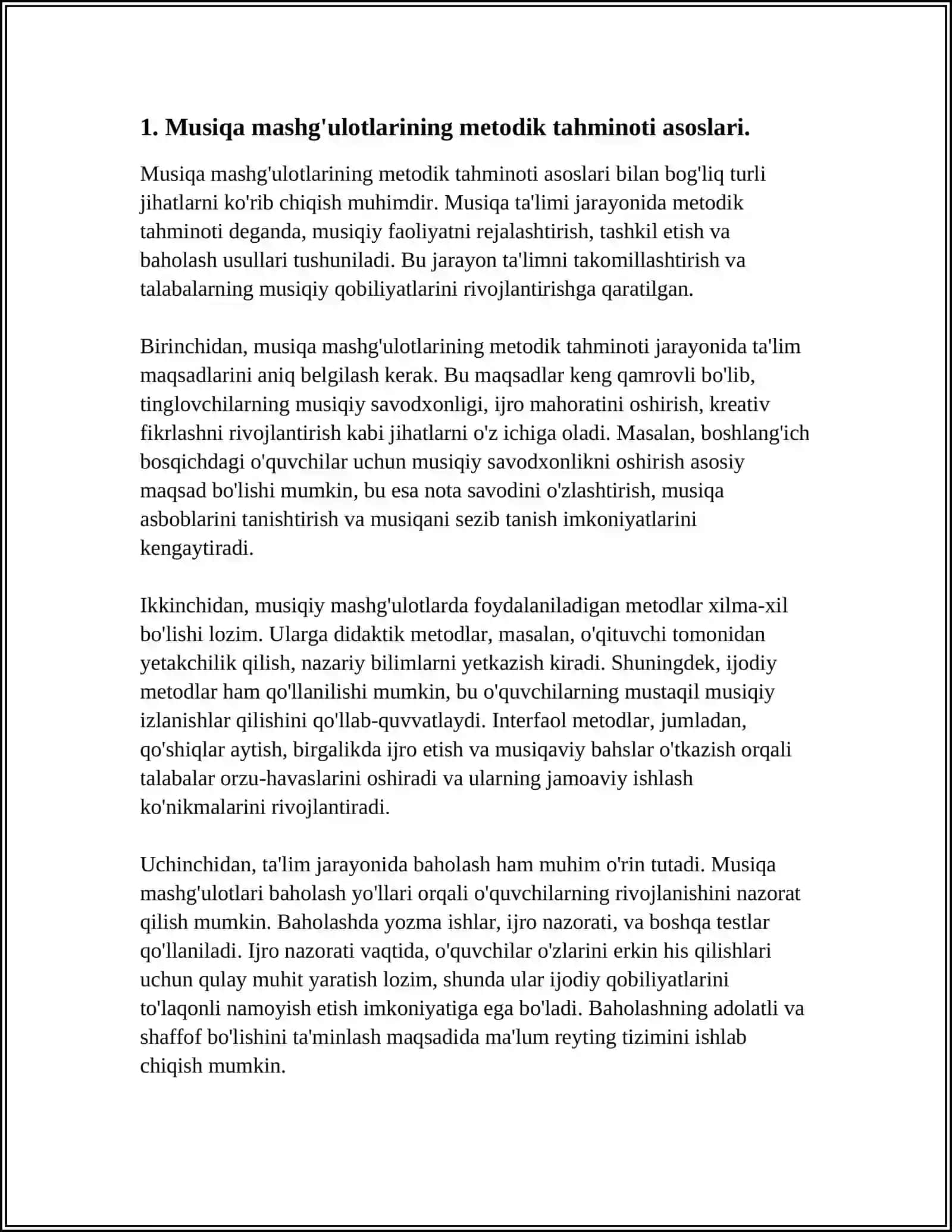 MAVZU ASOSIDA MUSIQA MASHG'ULOTLARINING METODIK TAHMINOTI, ULARDAN VA AXBOROT KOMPYUTER TEXNOLOGIYALARDAN MASHG'ULOT JARAYONIDA FOYDALANISH 3