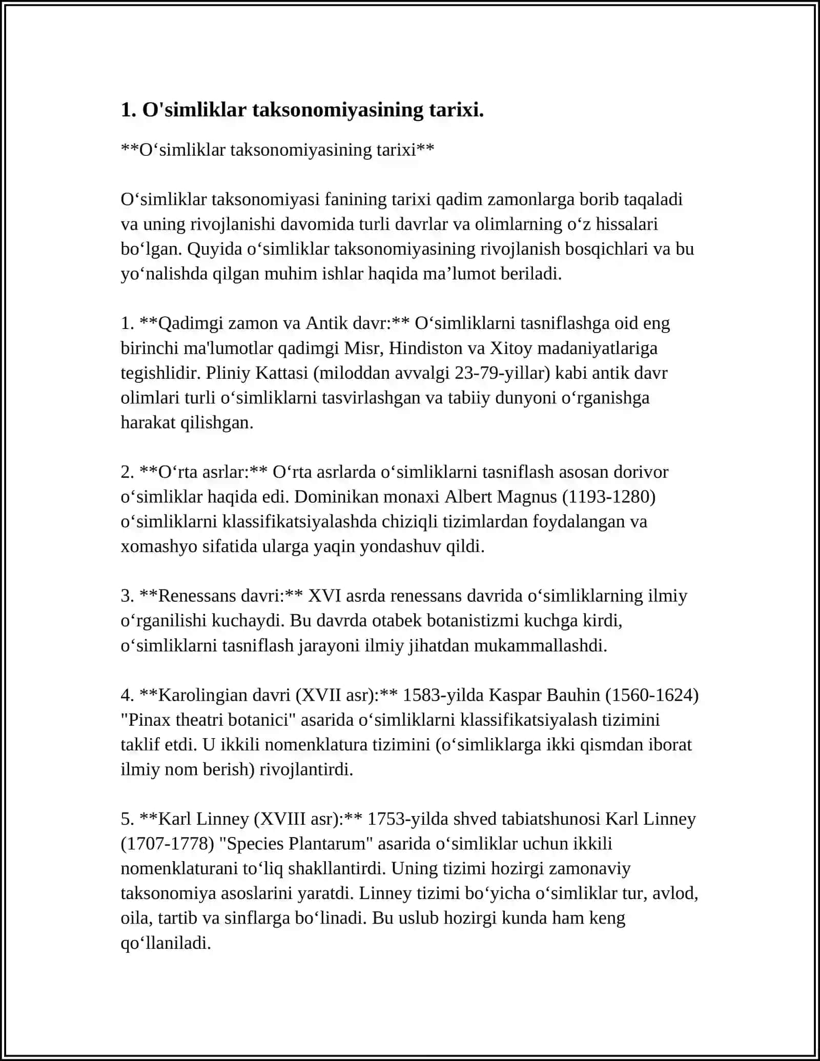 YUKSAK O'SIMLIKLARNINIG TAKSONOMIK TARIXI 3
