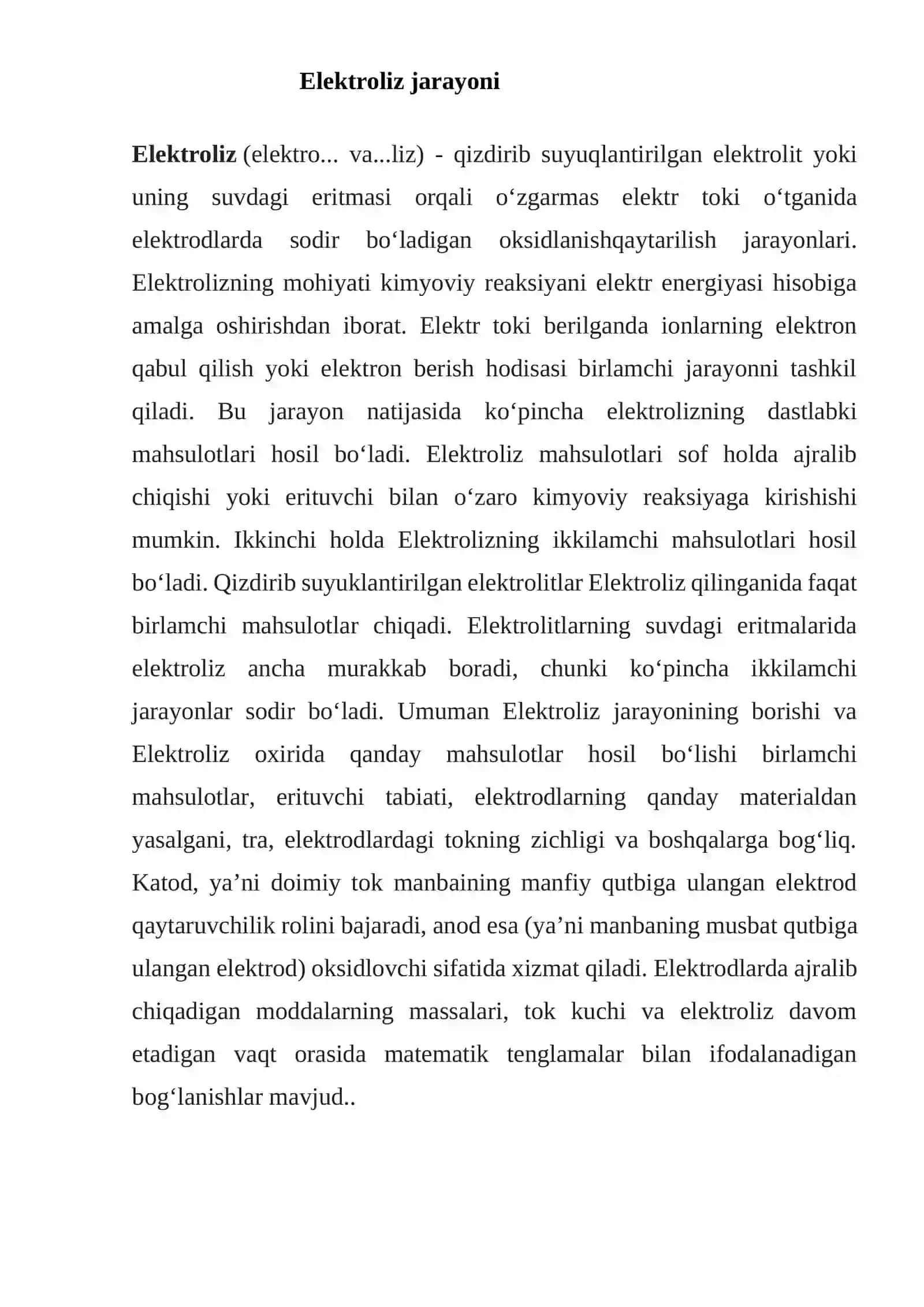 Sanoatda elektroliz jarayonining qo’lanilishi 3