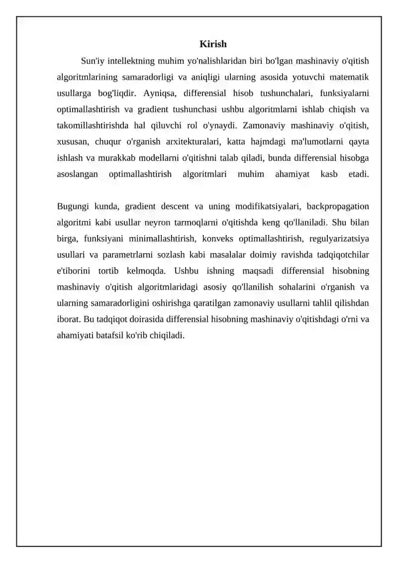 Mashinali o'qitish algoritmlarida differensial hisob tadbiqlari 3
