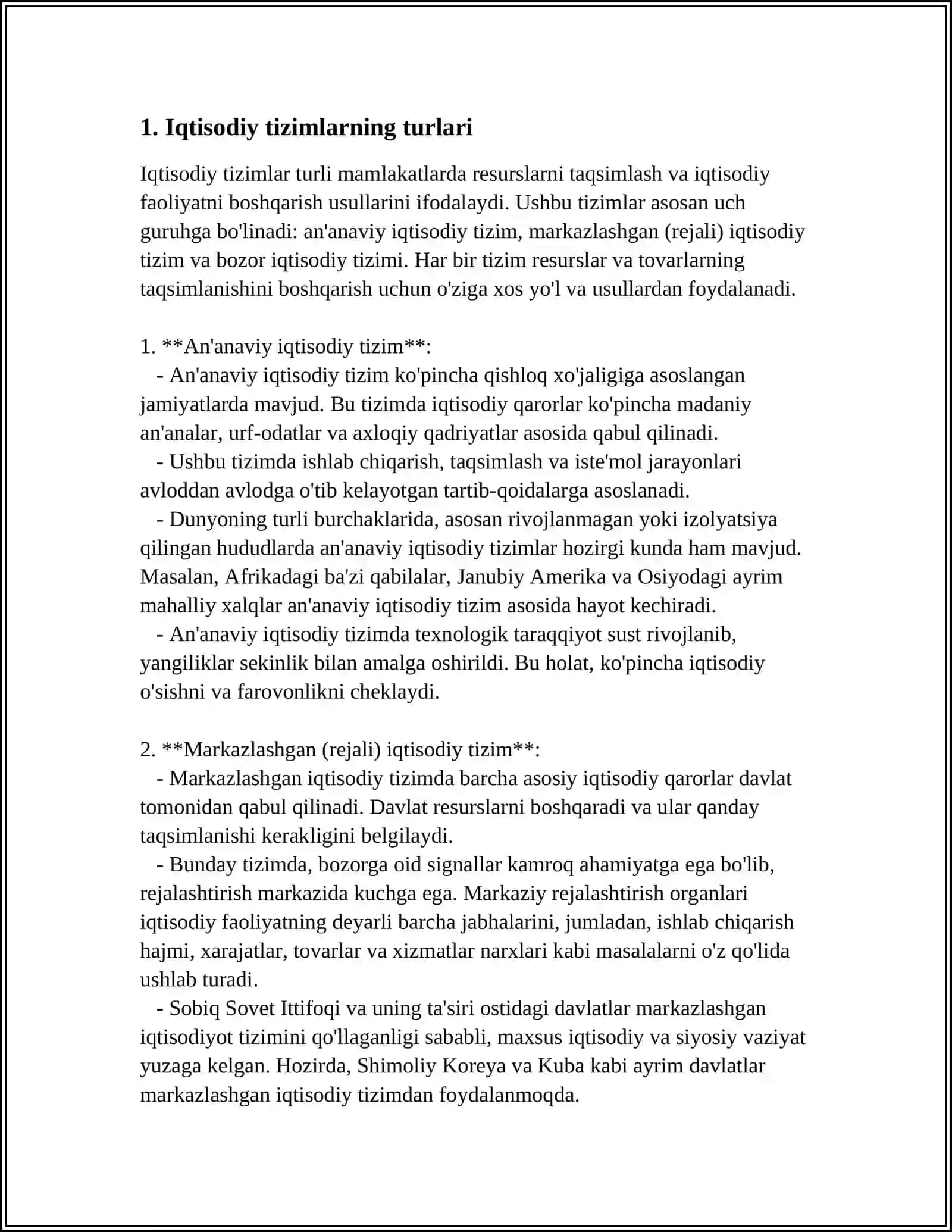 MUSTAQIL ISH Mavzu: IQTISODIY TIZIMLAR 3