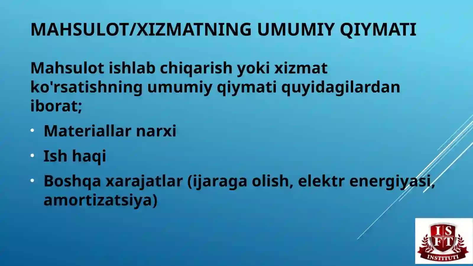Xarajatlarning tasnifi 3