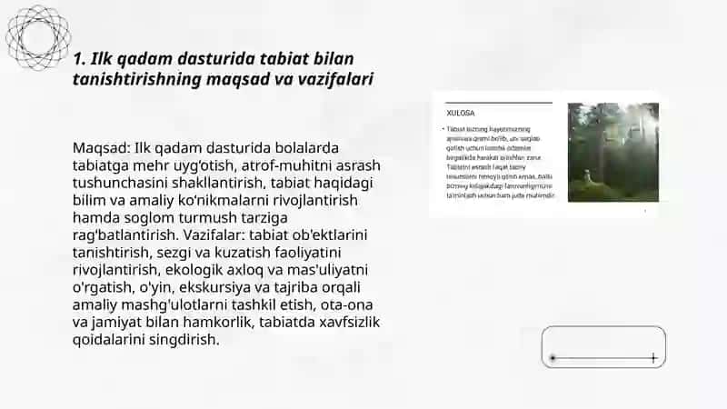 Ilk qadam davlat dasturi tabiat bilan tanishtirish mazmuni 3