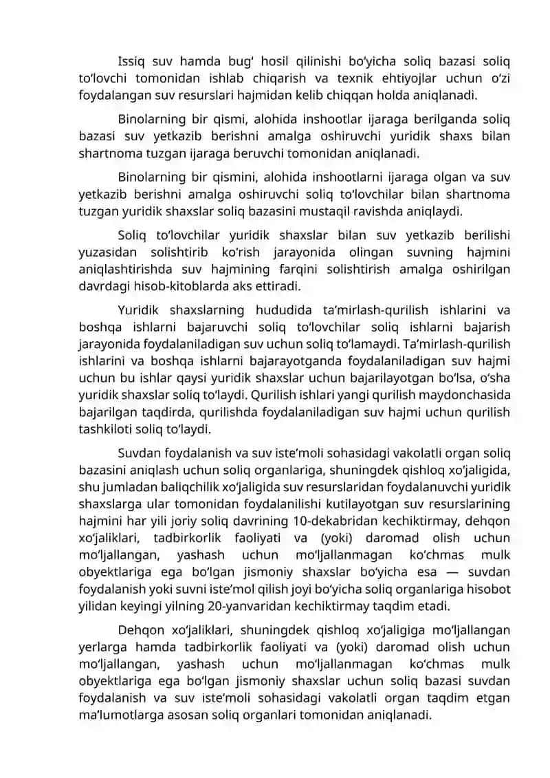 Suv Resurslaridan Foydalanganlik uchun Soliq 3
