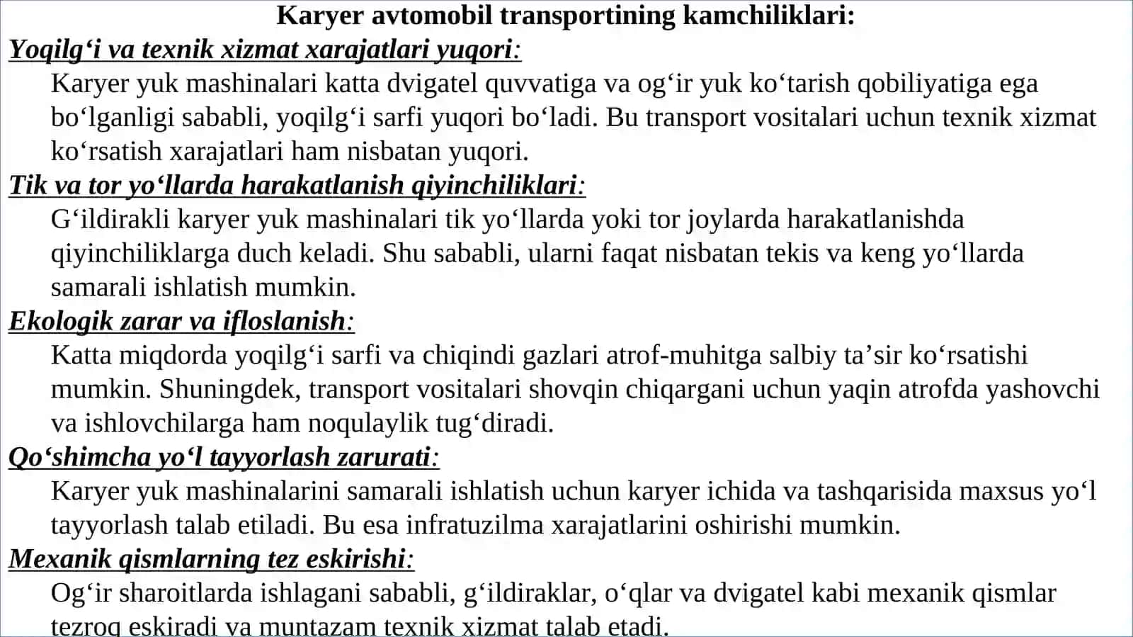 Karyer avtomobil transporti tuzilishi va asosiy qismlari 3
